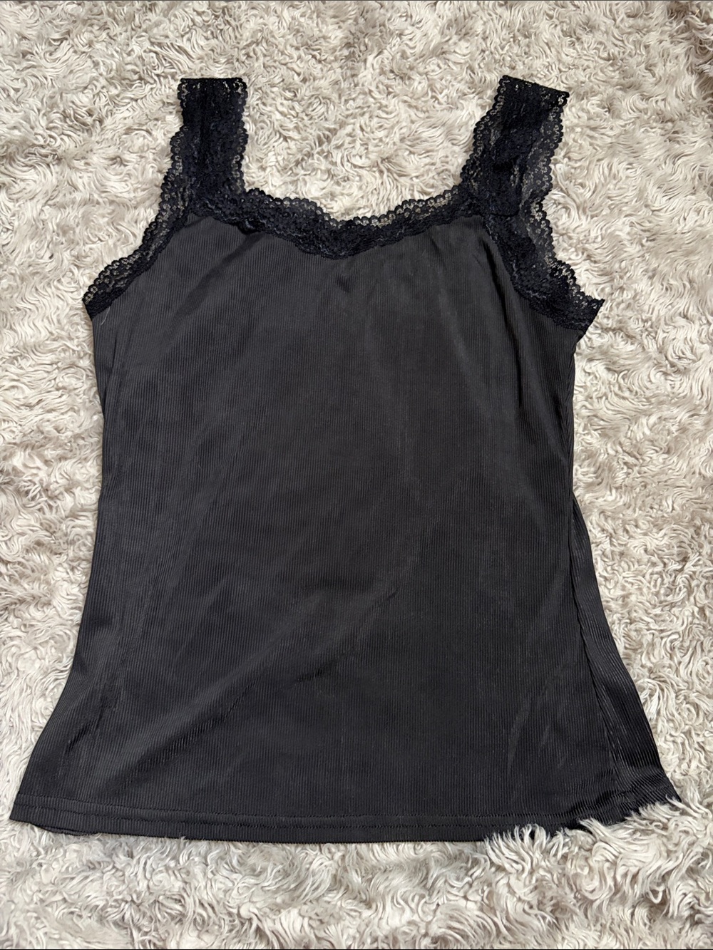 Black Lace Trim Tank Top